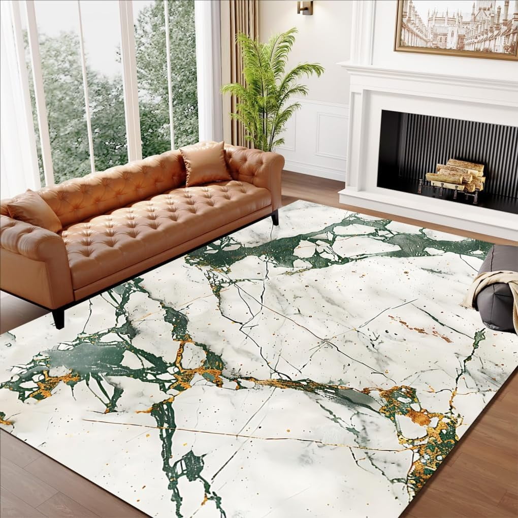 Mint Grey Gold Marble Liquld Style Luxury Abstract Art Deco Rug For ...