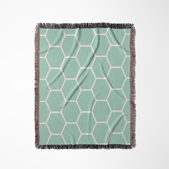 Mint Honeycomb Pattern - Pastel Aqua Blue Hexagons - Light Teal Turquoise Bee Hive Hexagonal Design, Woven Blanket