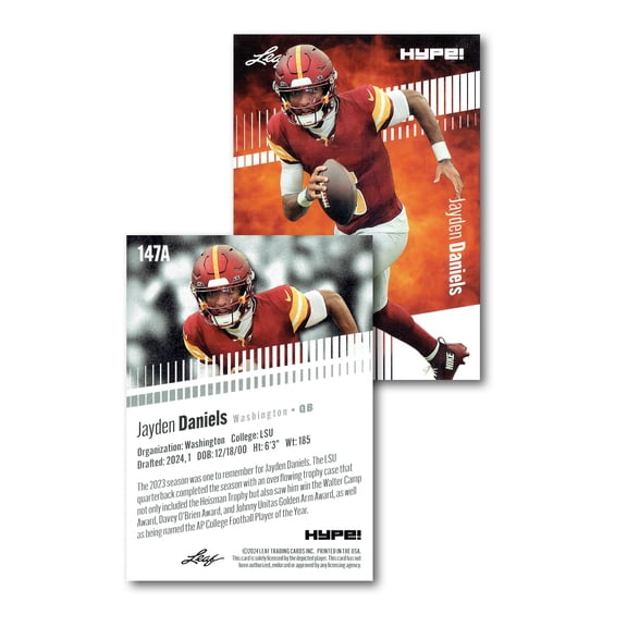 Mint Jayden Daniels 2024 Leaf Hype #R-147A Limited Edition Rookie Card Washington