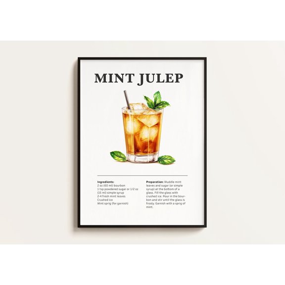 Mint Julep Cocktail Recipe Wall Art Print