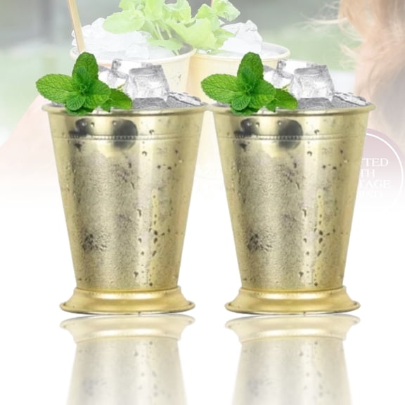 Mint Julep Cups Set of 2, 12 Ounce Silver Metal Cocktail Glasses Without Straws, Ideal for Beer Juice Mixed Drinks, Home Bar Party and Sports Celebration