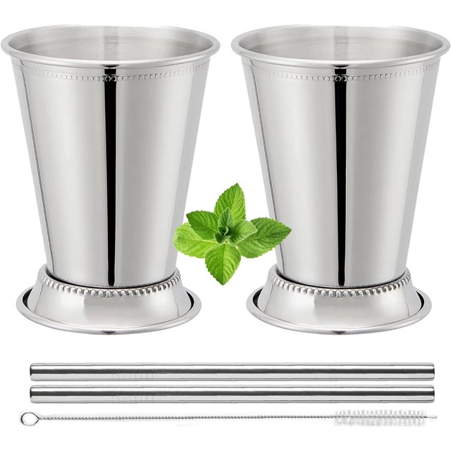 Mint Julep Cups Set of 2 with Straws Stainless Steel Mint Julep Cup
