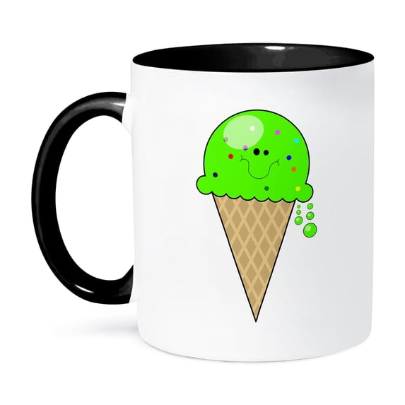 3dRose, Mint Kawaii Ice Cream Cone Character, 11oz Two-Tone Black Mug