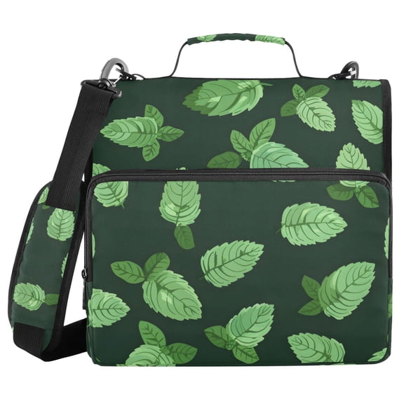 Mint Leaves Binder Bag with Shoulder Strap 3 Ring Zipper Binder File Folder Document Storage