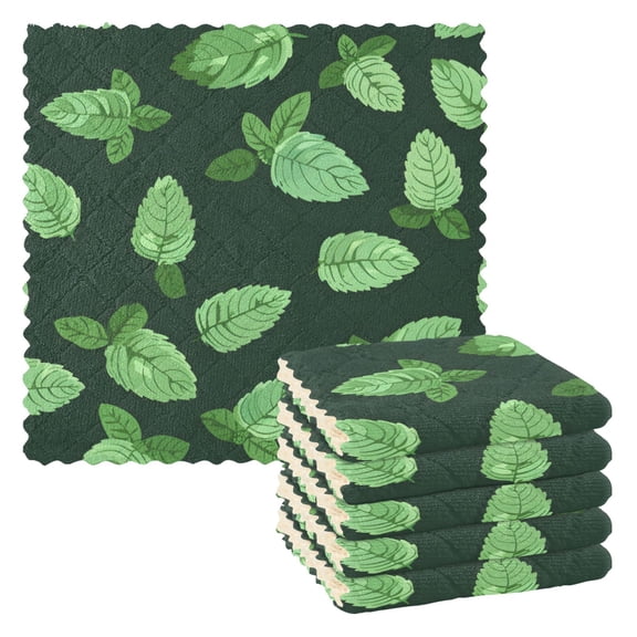 Mint Leaves Dish Cloths Dish Towels Cleaning Cloths Quick Drying Reusable 11" x 11" Set of 6