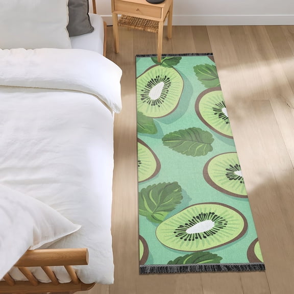 Mint Leaves Kiwi Fruit Bedside Runner Rug 2'x 6' Non Slip Carpet Floor Mat Area Rug
