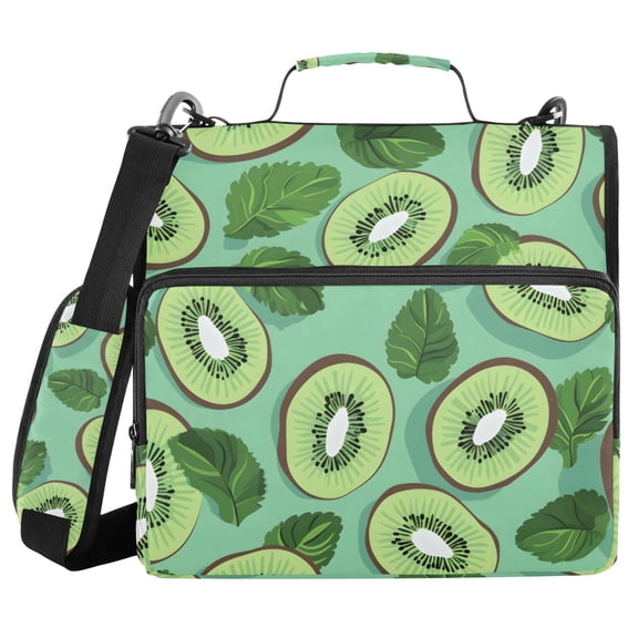 Mint Leaves Kiwi Fruit Binder Bag with Shoulder Strap 3 Ring Zipper Binder File Folder Document Storage