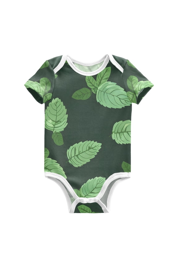 Mint Leaves Pure Cotton Bodysuit Short Sleeve Pajamas One-Piece Romper Unisex 3 Months