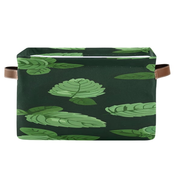 Mint Leaves Square Storage Bins with Handles Collapsible Containing Box 1 Pack