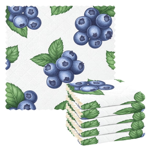 Mint Leaves and Blueberries Dish Cloths Dish Towels Cleaning Cloths Quick Drying Reusable 11" x 11" Set of 6