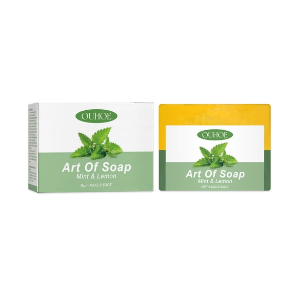 Mint Lemon Solid Soap, Handmade Essential Oil Nourishing Bath Soap, Gentle Body Cleanser, Moisturizing, Cooling & Soothing for Dry Skin