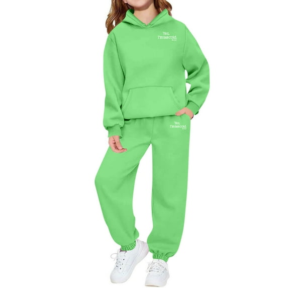 Mint Lime Green Boy Girl 2PC Sweatsuits for Children Boy Girl Fleece Lined Sherpa Thin Warm Fuzzy 2 Piece Hooded Trousers Pants Hoods Outfits Sweatpants Sweatshirt 2PC Sweatsuits Child 8 Years