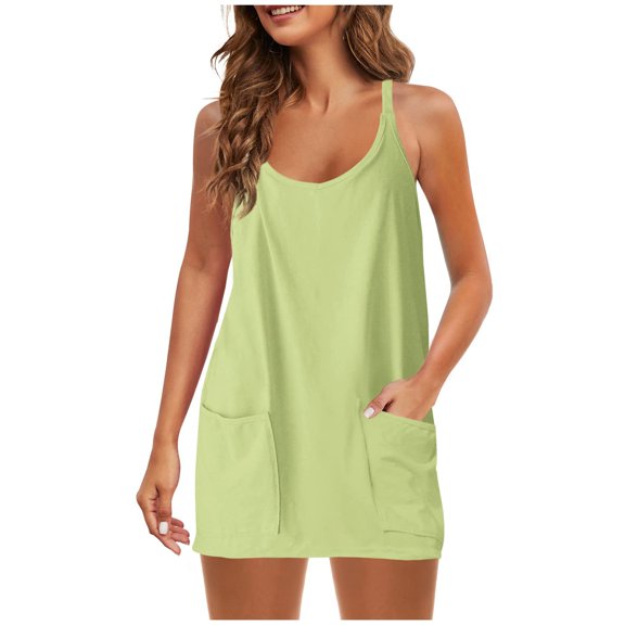 Mint Lime Green Loose Fit for Ladies Fall Summer Sleeveless Slip V Neck Spandex Mini Little Beach Casual Hawaiian Tropical Basic Dresses Womens 2025 Clothing Y2K XXL