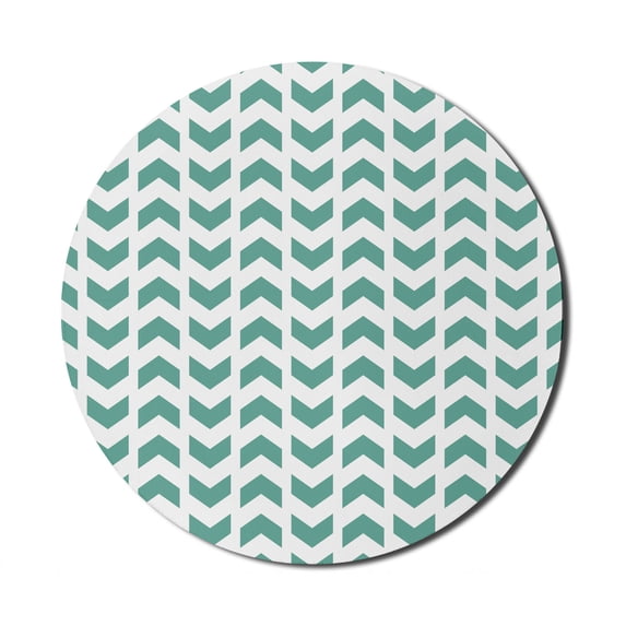 Mint Mouse Pad for Computers, Abstract Zigzag Chevron Tribal Pattern with Minimalist Effects Modern Boho Design, Round Non-Slip Thick Rubber Modern Gaming Mousepad, 8" Round, Teal White, by Ambesonne