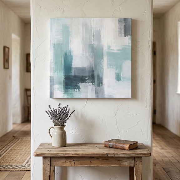 Mint Paint Patch Canvas Wall Art for Living Room Bedroom Bathroom, Abstract Minimalist Green Gray Block Scratch Canvas Art Wall Decor, Artwork for Walls Home Office Decor, 8"x8"