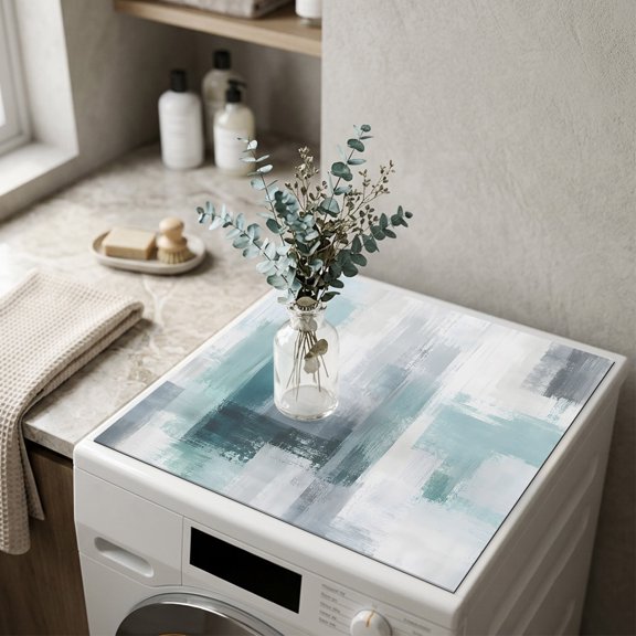 Mint Paint Patch Washer and Dryer Top Protector Mat, 23.6" x 19.7" Abstract Minimalist Green Gray Block Scratch Non-slip Washing Machine Dust Cover Pad for Laundry Kitchen