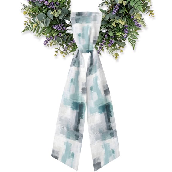Mint Paint Patch Wreath Sash for Front Door, Abstract Minimalist Green Gray Block Scratch 4.5"x56" Ribbon Wreath Sash, Holiday Bow Accessory for Yard Porch Indoor Home Decor