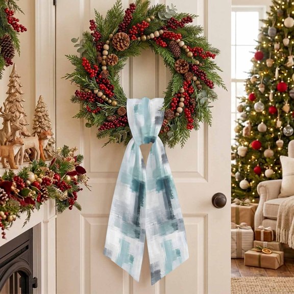 Mint Paint Patch Wreath Sash for Front Door, Abstract Minimalist Green Gray Block Scratch Sash for Wreath, Home Decor Wall Window Porch Decoration Indoor Outdoor 4.5'' x 56''