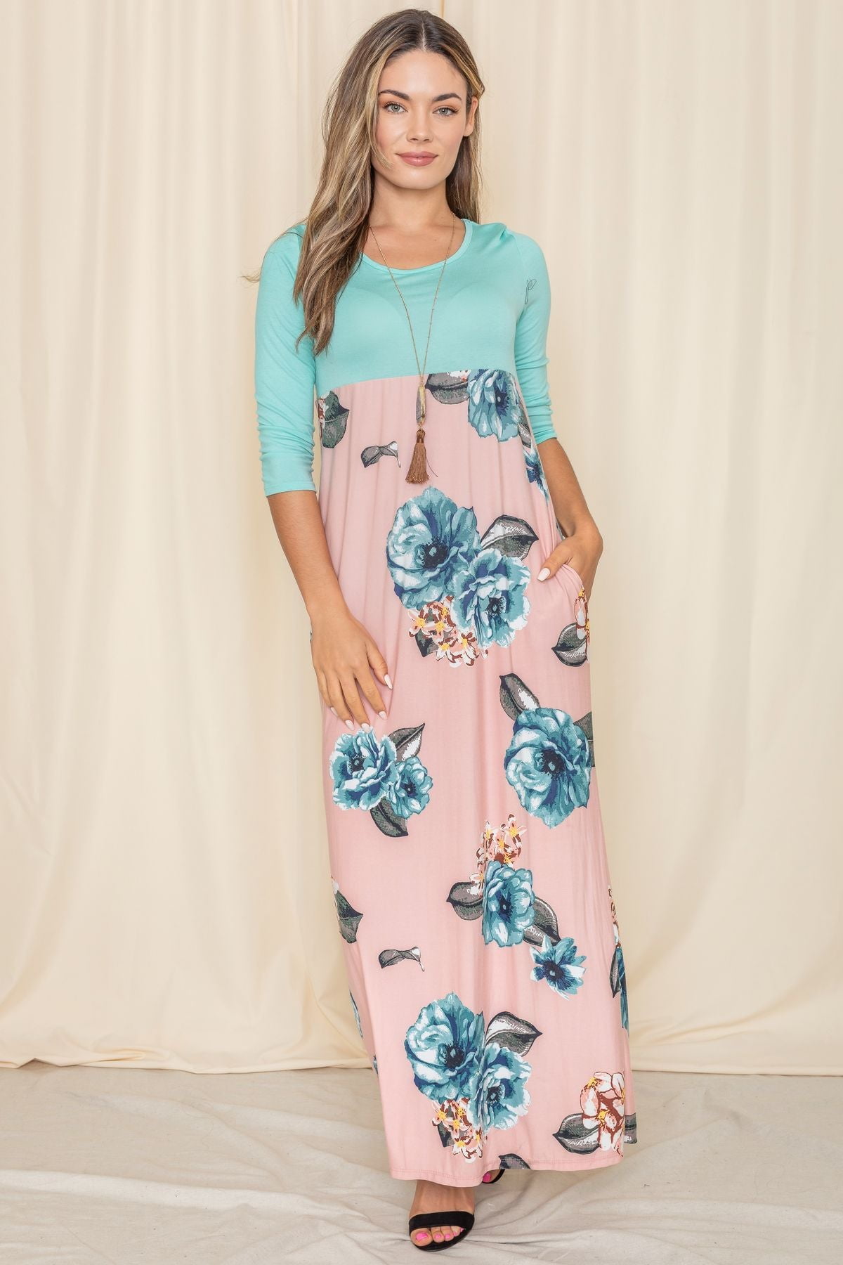 Contrast Mint Pink Swirl Tie-Dye Sleeveless Maxi Dress_Plus main image 1