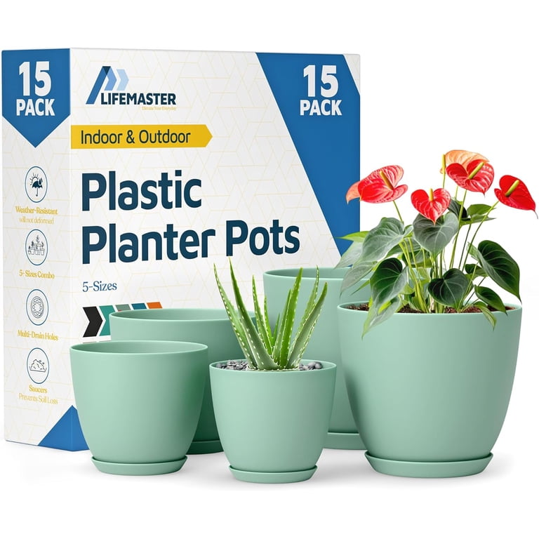 Mint Plant Pots with Drainage Holes & Saucers 15 Packs, Indoor & Outdoor  Stackable Plastic Planters in Multiple Sizes for Houseplants & Flowers,  Durable & Weatherproof Materials, Matte Finish - Walmart.com