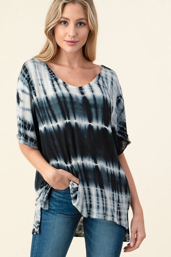 - Linen Handmade Tie Dye V Neck Short Sleeve Top | Made in USA