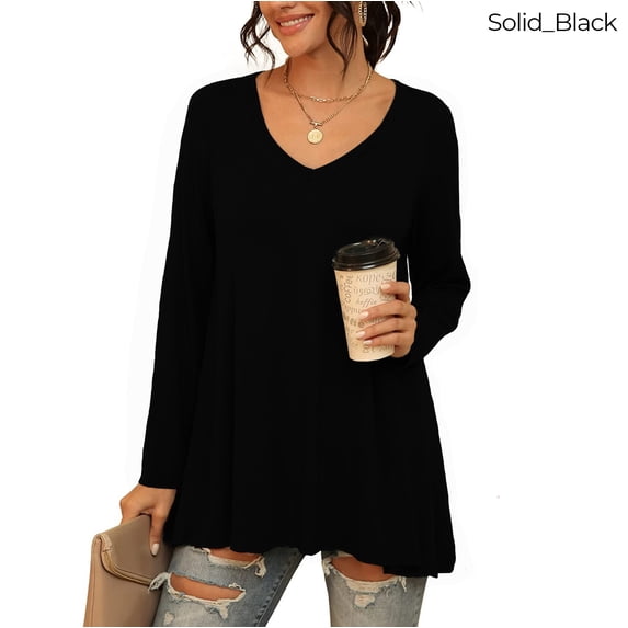 Mint Plus Pink - Women's Long Sleeve V-Neck Tunic Tops - Fit Flare & Pull Over Design - 6 Sizes - Floral & Medallion Print - Loose Fit - Casual Tunics with Unique Neck Style