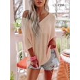 thumbnail image 1 of Mint Plus Pink - Women's V Neck Waffle Knit Shirts | 6 Colors & 6 Sizes | Off-Shoulder Tops lightpink-l, 1 of 3