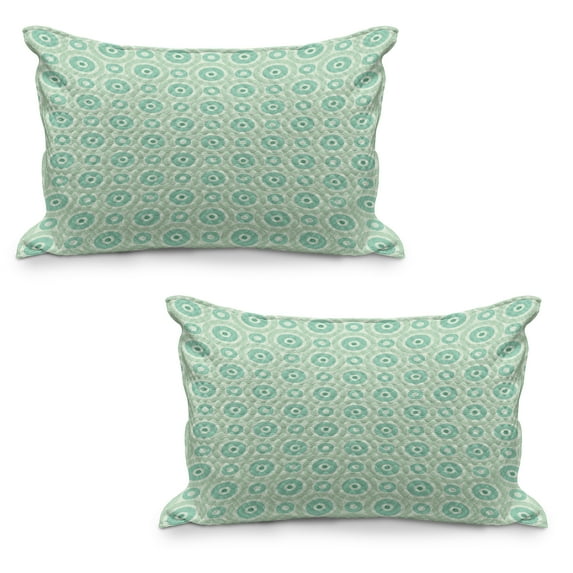Mint Quilted Pillowcover Set of 2, Big and Little Circles in Symmetrical Composition with Vintage Pastel Colors, Standard Queen Size Pillow Cover Bedroom, 30" x 20", Mint and Pale Green, by Ambesonne