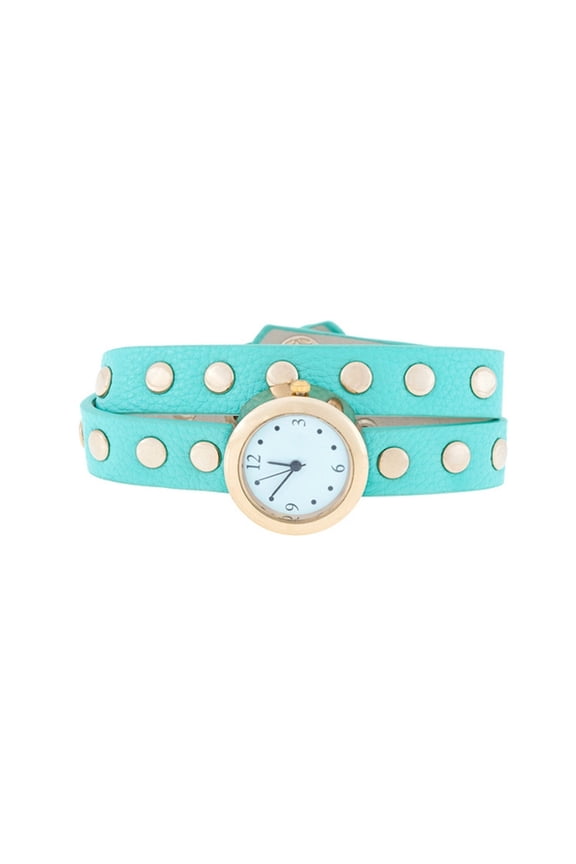 Mint Round Studded Wrap Watch