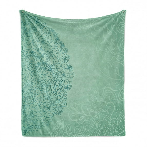 Mint Soft Flannel Fleece Blanket, Floral Simplistic Pattern with Mixed Leaves Botanical Beauty Nature Illustration, Cozy Plush for Indoor and Outdoor Use, 70" x 90", Teal Turquoise, by Ambesonne
