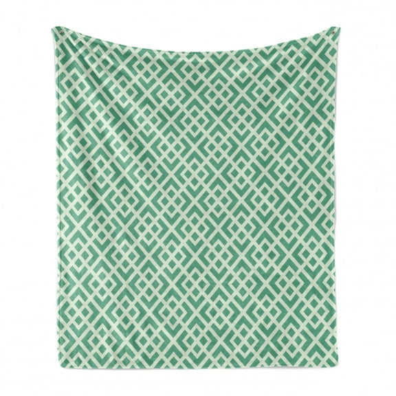 Mint Soft Flannel Fleece Blanket, Shabby Fashion Abstract Squares Vintage Pattern Checkered Striped Crosswise, Cozy Plush for Indoor and Outdoor Use, 50" x 70", Jade and Almond Green, by Ambesonne