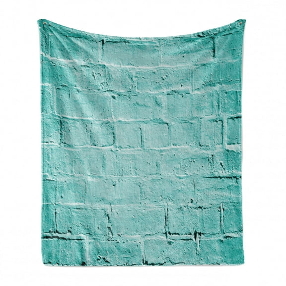 Mint Soft Flannel Fleece Throw Blanket, Brick Old Wall Background in Vibrant Tones Architecture Urban Building Picture, Cozy Plush for Indoor and Outdoor Use, 70" x 90", Turquoise, by Ambesonne