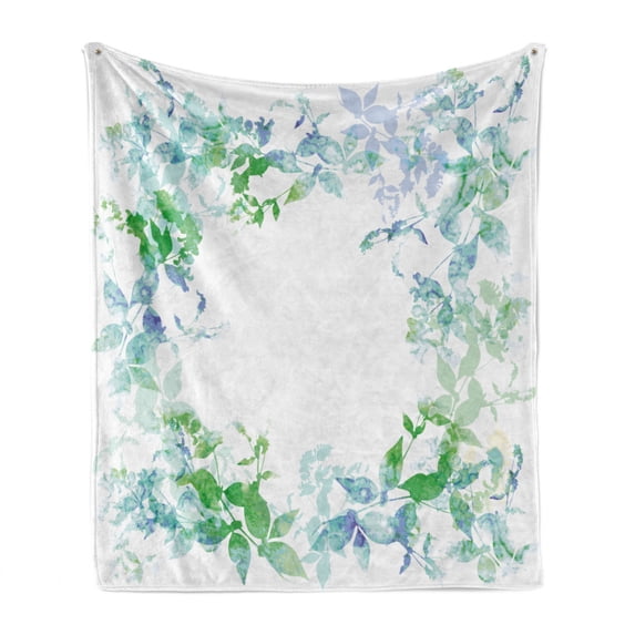 Mint Soft Flannel Fleece Throw Blanket, Floral Spring Wreath in Watercolor Paintbrush Hazy Effects Image, Cozy Plush for Indoor and Outdoor Use, 50" x 60", Seafoam Violet, by Ambesonne