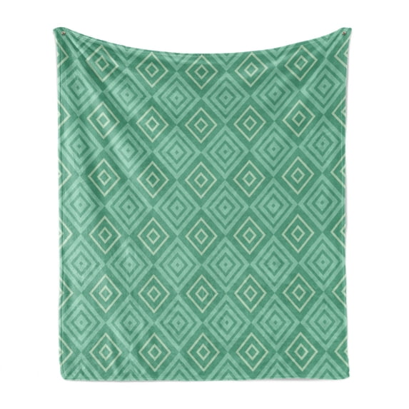 Mint Soft Flannel Fleece Throw Blanket, Vertical Nested Squares Diamond Line Pattern Geometrical Classy Print, Cozy Plush for Indoor and Outdoor Use, 50" x 70", White Almond Green Mint, by Ambesonne