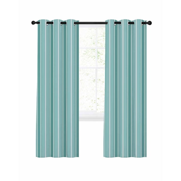 Mint Teal Striped Blackout Curtains for Bedroom Living Room, Teal Blue White Stripes Modern Farmhouse 84 In Long Thermal Insulated Room Darkening Drapes Grommet Window Treatments, 42 x 84 In