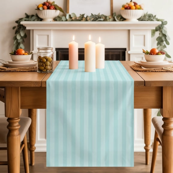 Mint Teal Stripes Table Runner, Modern Striped Minimalist Abstract Washable Cotton-linen Table Runners Dining Kitchen Decoration for Everyday Home Wedding Party Decor, 13 x 120 Inch