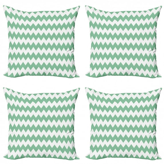 Ambesonne Chevron Throw Pillow Cover 4 Pack, Zigzag Twisty Modern, 16", White Jade Green