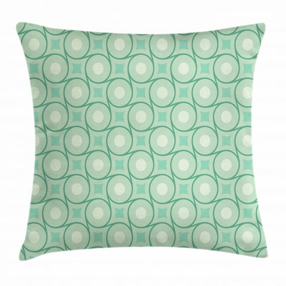 Mint Throw Pillow Cushion Cover, Circles and Dots Linked with Lines Wavy Squares Geometric Retro Style, Decorative Square Accent Pillow Case, 16 X 16 Inches, Mint Emerald Almond Green, by Ambesonne
