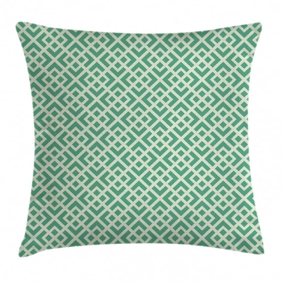 Mint Throw Pillow Cushion Cover, Shabby Fashion Abstract Squares Vintage Pattern Checkered Striped Crosswise, Decorative Square Accent Pillow Case, 16 X 16 Inches, Jade and Almond Green, by Ambesonne
