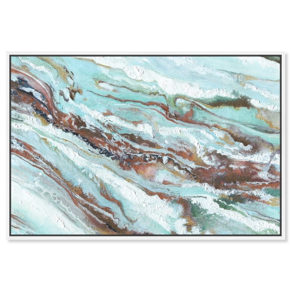 Mint Waves Blue Abstract Wall Art Canvas Wall Art by Art Remedy, White Floater Frame, 37" x 25"