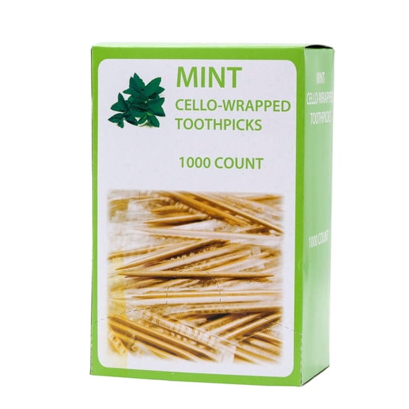 Mint Wooden Toothpicks Individually Wrapped - Easy to use Dispenser - Great for Parties, Catering, Dinner, Lunch, Restaurants, Offices, Fruit Cocktails, Dessert, Barbecue and Teeth Cleaning (1000)