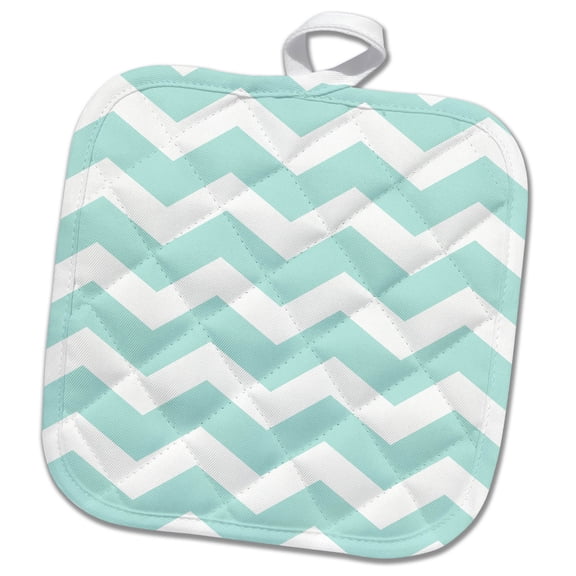 3dRose, Mint blue and white zig zag chevron pattern pastel turquoise teal aqua, 8x8 Potholder
