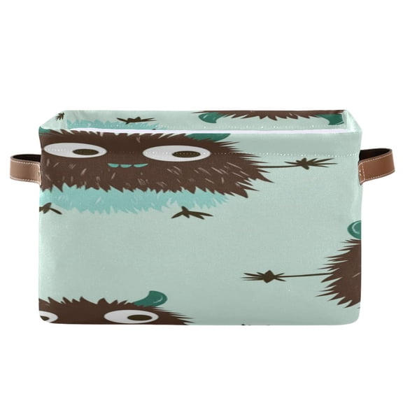 Mint-chocolate-color Cute Monsters Square Storage Bins with Handles Collapsible Containing Box 1 Pack