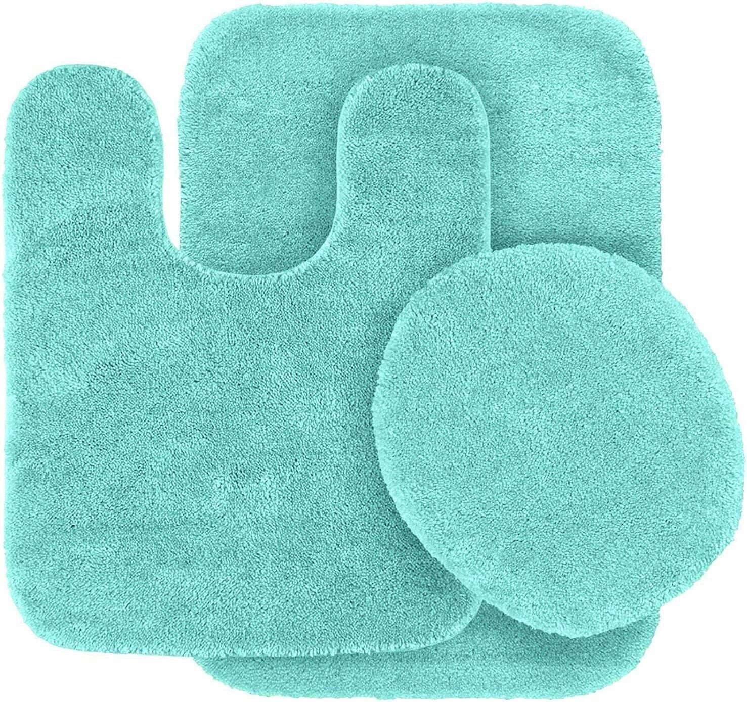 Mint green color 6 bathroom dcor mat rug 3pc Set, shaggy chenille