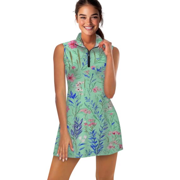 Mint green floral textile design Sports Dresses Women Tennis Dress Outdoor Badminton Golf Quick-Drying And Breathable Sports Dress