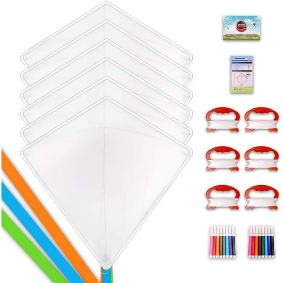 Mint's Colorful Life DIY Kites for Kids Kite Making Kit Bulk, Decorating Coloring Kite Party Pack,White Diamond Kite Kits (6 Pack)