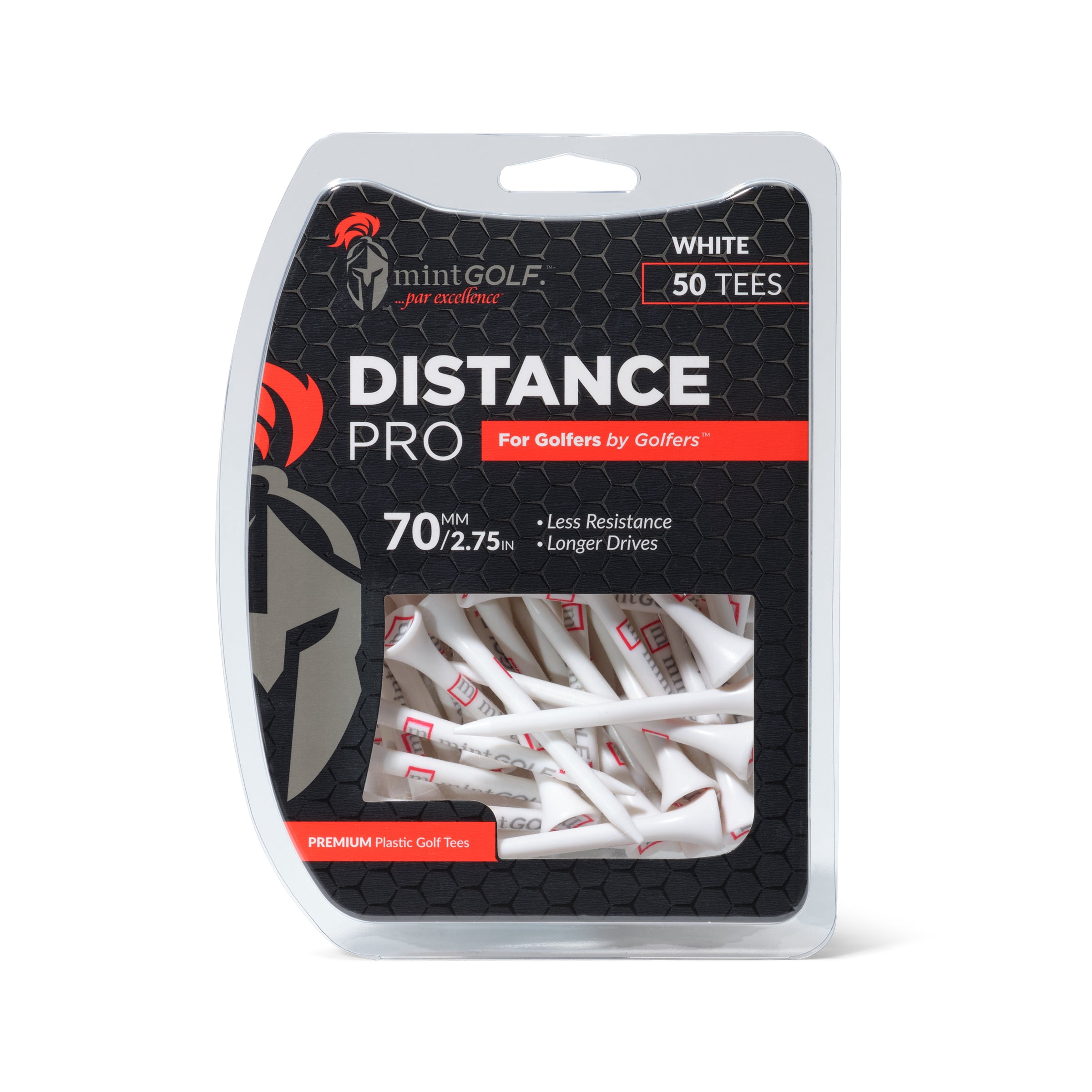 MintGOLF Distance Pro Premium Plastic Tees (White)