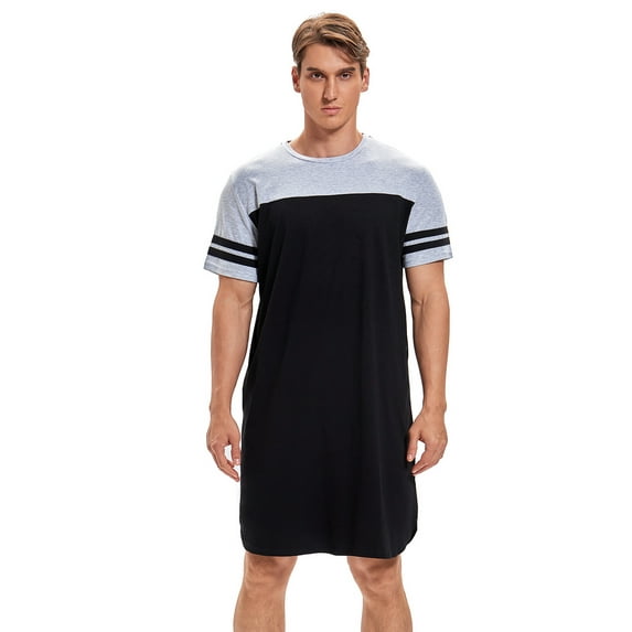 MintLimit Men's Cotton Nightwear Long Night Shirts Short Sleeve Sleepwear Pockets Nightgown Comfy Big&Tall Soft Loose Pajama Sleep Shirt M-XXXL