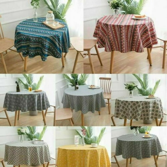 MintLimit Vintage Printed Round Tablecloth Boho Geometric Table Cloth Covers Cotton Linen 60X60inch(150cm)