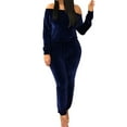 thumbnail image 1 of MintLimit Women Long Sleeve Solid Velvet Off-shoulder Pullover Pants Fashion Tracksuit Set Blue L, 1 of 3